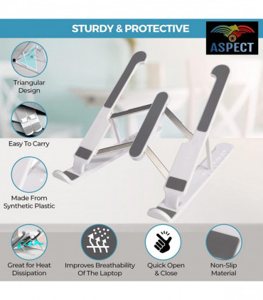 Laptop Holder Adjustable Foldable Stable Stand 15-45 Degrees Black Silicone Pad