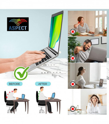 Laptop Holder Adjustable Foldable Stable Stand 15-45 Degrees Black Silicone Pad