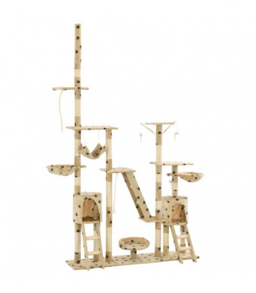 Cat Tree with Sisal Scratching Posts 230-250 cm Paw Prints Beige