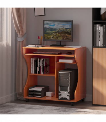 Computer Desk Laptop Writing Table Storage Shelf Workstation Wheels-Cherry Wood