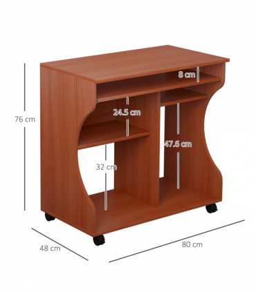Computer Desk Laptop Writing Table Storage Shelf Workstation Wheels-Cherry Wood