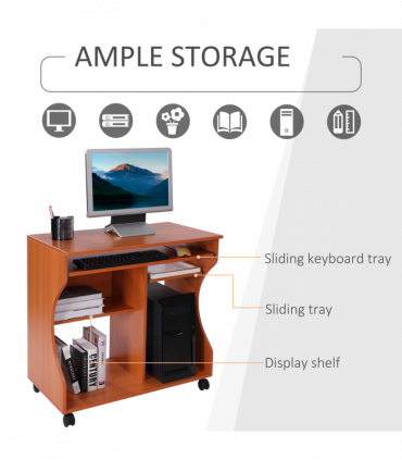 Computer Desk Laptop Writing Table Storage Shelf Workstation Wheels-Cherry Wood