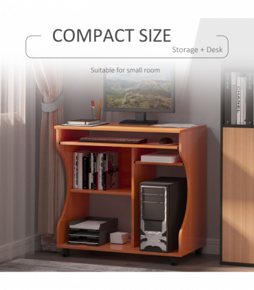 Computer Desk Laptop Writing Table Storage Shelf Workstation Wheels-Cherry Wood