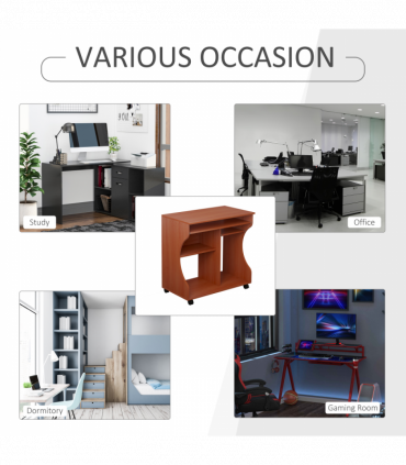 Computer Desk Laptop Writing Table Storage Shelf Workstation Wheels-Cherry Wood