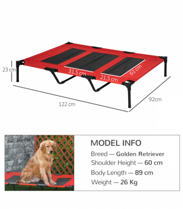 Cooling Elevated Dog Bed Portable Raised Pet Cot for Indoor & Outdoor, Red