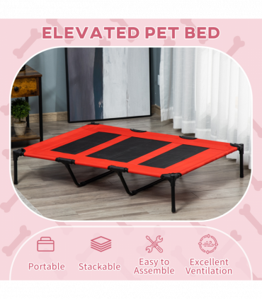 Cooling Elevated Dog Bed Portable Raised Pet Cot for Indoor & Outdoor, Red