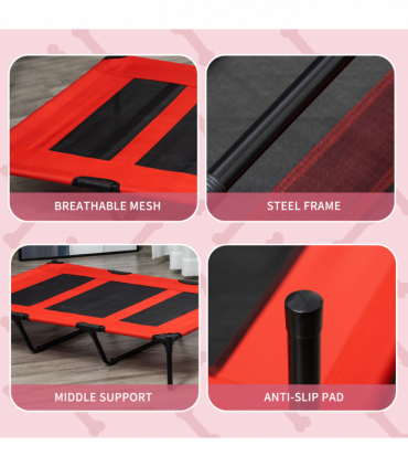 Cooling Elevated Dog Bed Portable Raised Pet Cot for Indoor & Outdoor, Red