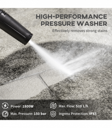 DURHAND High-Performance Power Washer 1800W, 150 Bar, 510 L/h, for Garden, Car