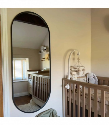 Emi - Full Length Black Metal Runway Oval Mirror - 150cm x 60cm