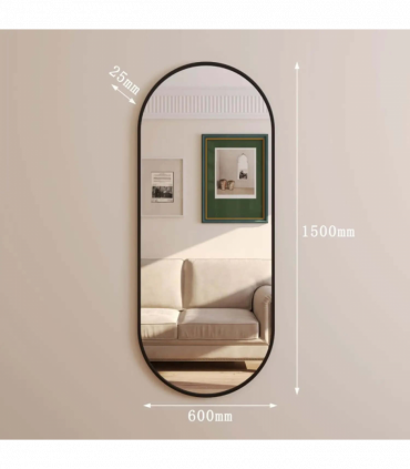 Emi - Full Length Black Metal Runway Oval Mirror - 150cm x 60cm