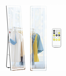 Full Length Mirror with LED Light, Silver, Black, 156.5H x 40W x 51Dcm