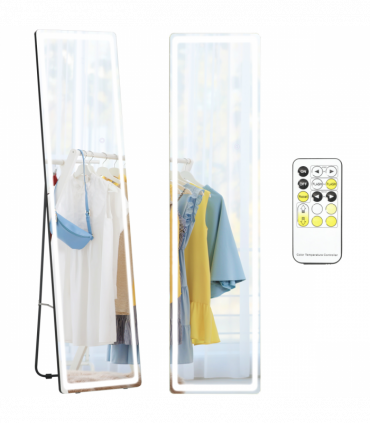 Full Length Mirror with LED Light, Silver, Black, 156.5H x 40W x 51Dcm