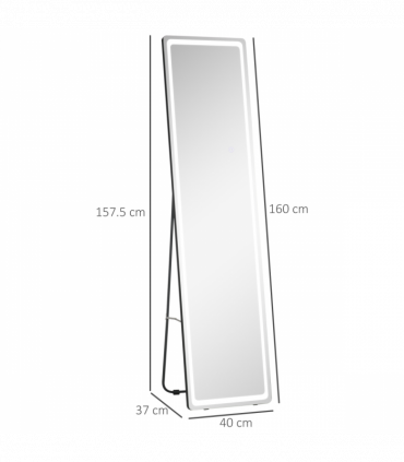 Full Length Mirror with LED Light, Silver, Black, 156.5H x 40W x 51Dcm