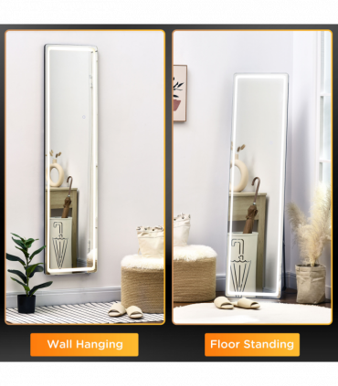 Full Length Mirror with LED Light, Silver, Black, 156.5H x 40W x 51Dcm