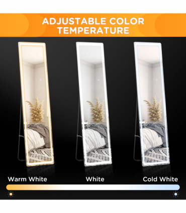 Full Length Mirror with LED Light, Silver, Black, 156.5H x 40W x 51Dcm