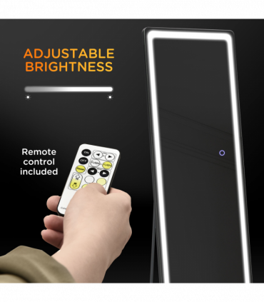 Full Length Mirror with LED Light, Silver, Black, 156.5H x 40W x 51Dcm