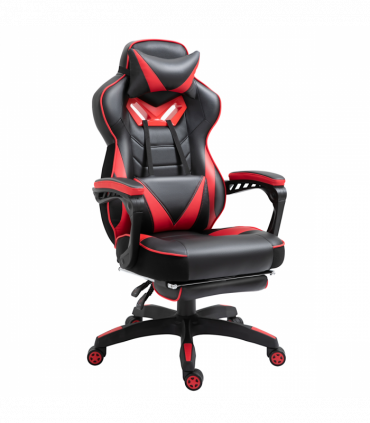 Gaming Chair Ergonomic Reclining w/ Manual Footrest Wheels Stylish Office Red