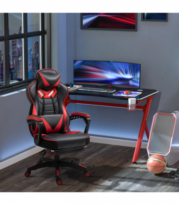 Gaming Chair Ergonomic Reclining w/ Manual Footrest Wheels Stylish Office Red