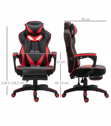 Gaming Chair Ergonomic Reclining w/ Manual Footrest Wheels Stylish Office Red
