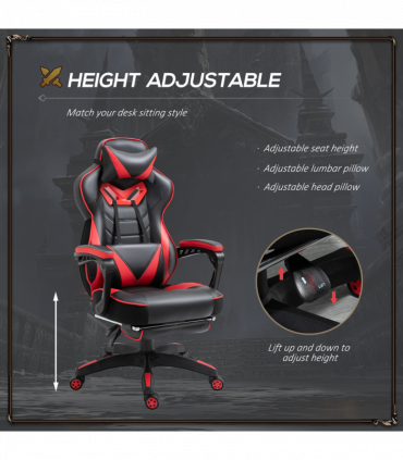 Gaming Chair Ergonomic Reclining w/ Manual Footrest Wheels Stylish Office Red