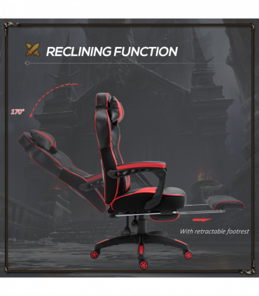 Gaming Chair Ergonomic Reclining w/ Manual Footrest Wheels Stylish Office Red