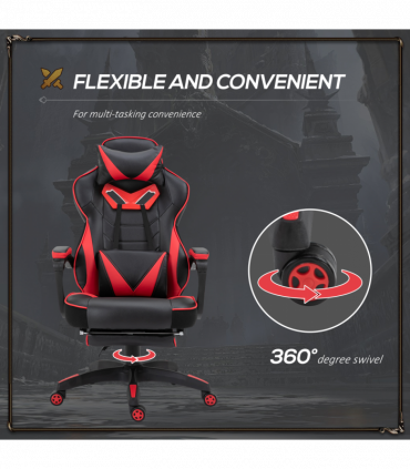 Gaming Chair Ergonomic Reclining w/ Manual Footrest Wheels Stylish Office Red