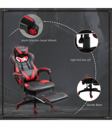 Gaming Chair Ergonomic Reclining w/ Manual Footrest Wheels Stylish Office Red