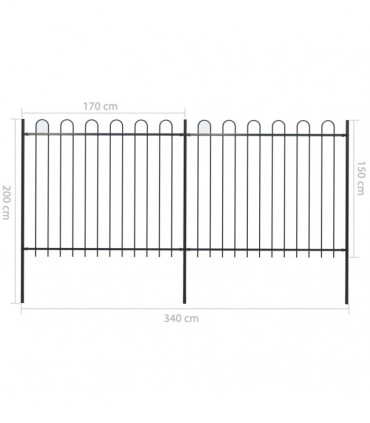 Garden Fence with Hoop Top Steel 3.4x1.5 m Black