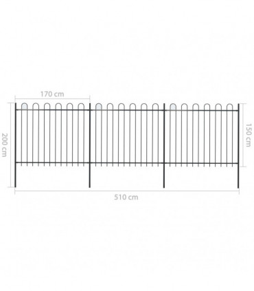 Garden Fence with Hoop Top Steel 5.1x1.5 m Black