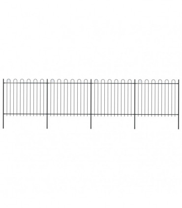 Garden Fence with Hoop Top Steel 6.8x1.5 m Black