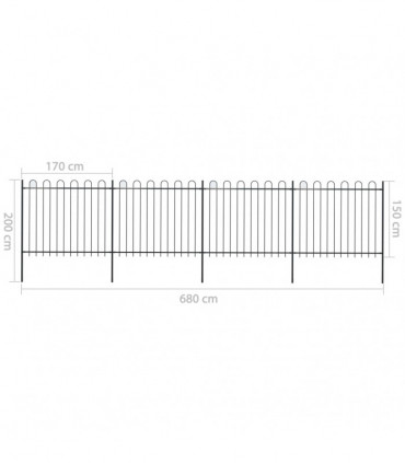 Garden Fence with Hoop Top Steel 6.8x1.5 m Black