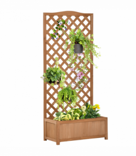 Garden Wooden Planter Box Brown Solid Wood 76x36x170cm with Trellis
