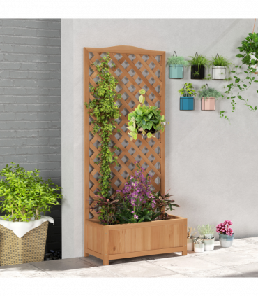 Garden Wooden Planter Box Brown Solid Wood 76x36x170cm with Trellis