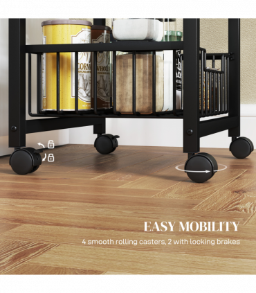 HOMCOM 4-Tier Kitchen Island on Wheels with 4 Pull-Out Baskets, Light Grey