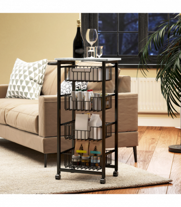 HOMCOM 4-Tier Kitchen Island on Wheels with 4 Pull-Out Baskets, Light Grey