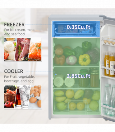 HOMCOM 91L Freestanding Under Counter Fridge with Reversible Door Grey