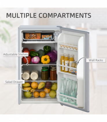 HOMCOM 91L Freestanding Under Counter Fridge with Reversible Door Grey