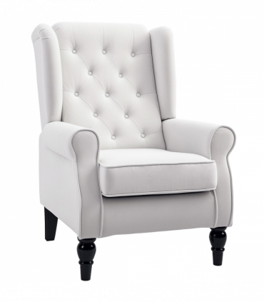 HOMCOM Accent Armchair Home Furniture Retro Tufted Club Wood Fabric Cream White