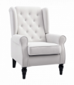 HOMCOM Accent Armchair Home Furniture Retro Tufted Club Wood Fabric Cream White