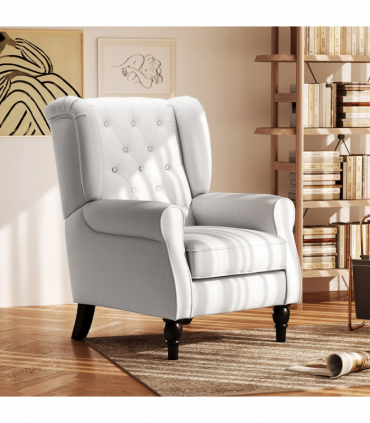 HOMCOM Accent Armchair Home Furniture Retro Tufted Club Wood Fabric Cream White