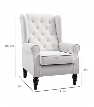 HOMCOM Accent Armchair Home Furniture Retro Tufted Club Wood Fabric Cream White