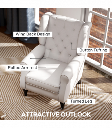 HOMCOM Accent Armchair Home Furniture Retro Tufted Club Wood Fabric Cream White