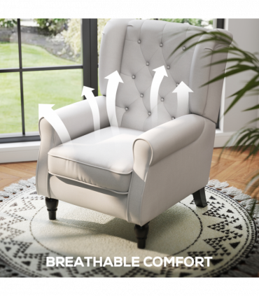 HOMCOM Accent Armchair Home Furniture Retro Tufted Club Wood Fabric Cream White