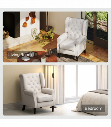 HOMCOM Accent Armchair Home Furniture Retro Tufted Club Wood Fabric Cream White