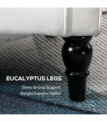 HOMCOM Accent Armchair Home Furniture Retro Tufted Club Wood Fabric Cream White