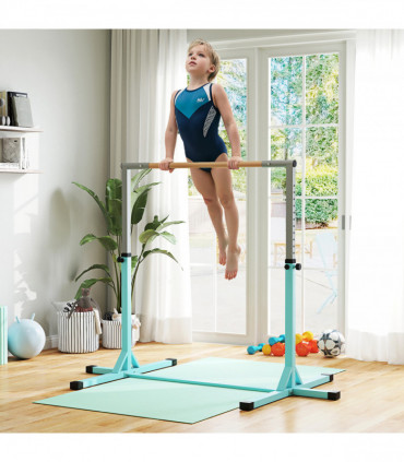 HOMCOM Adjustable Kids Gymnastics Bar Horizontal Training Steel, Light Blue