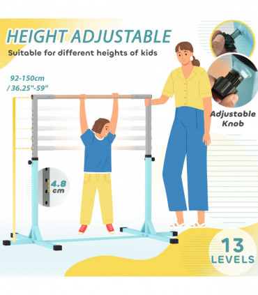 HOMCOM Adjustable Kids Gymnastics Bar Horizontal Training Steel, Light Blue