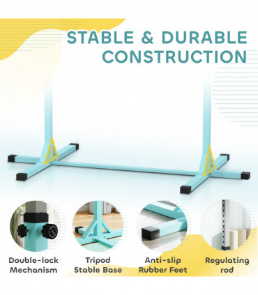 HOMCOM Adjustable Kids Gymnastics Bar Horizontal Training Steel, Light Blue