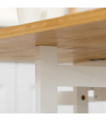 HOMCOM Bamboo Breakfast Cart with Drop Leaf Table and 2 Stools