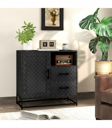 HOMCOM Cupboard with Adjustable Shelf, Open Compartment, 2 Drawers, Black